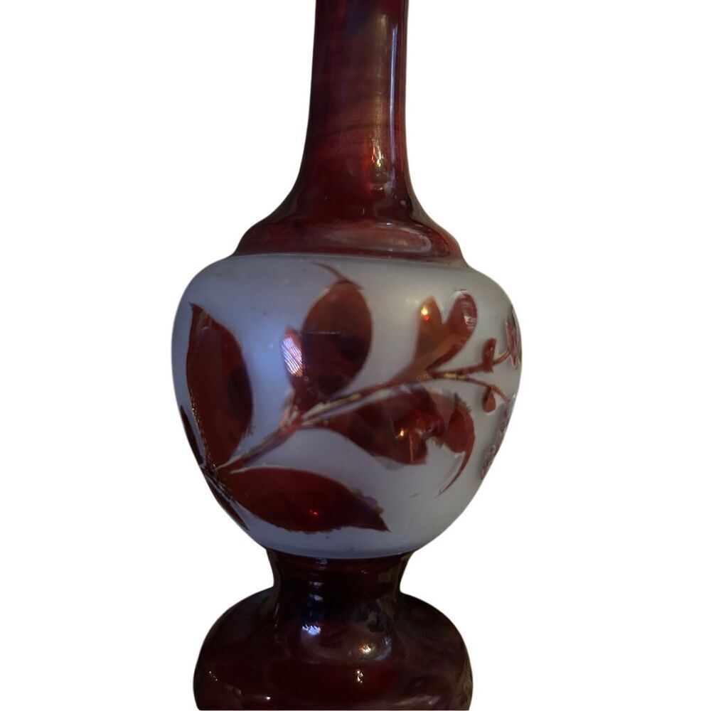 2  Vintage Czech Bohemian Ruby Red Frosted Hand Blown Glass Bud Vases - Picture 6 of 6